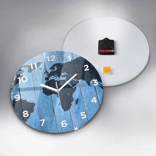 Round glass wall clock World map on boards
