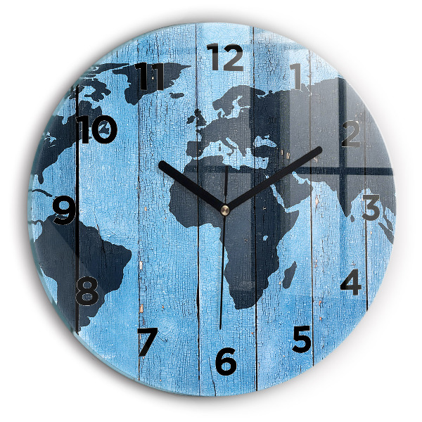 Round glass wall clock World map on boards