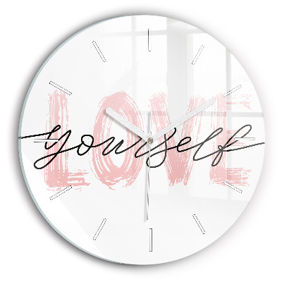 Round glass wall clock The inscription Love yourself