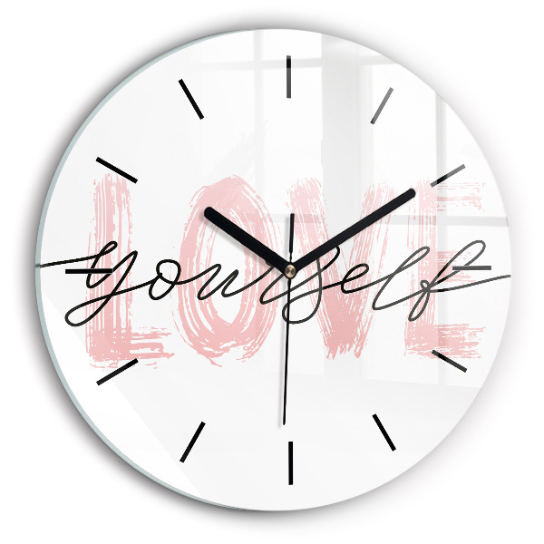 Round glass wall clock The inscription Love yourself