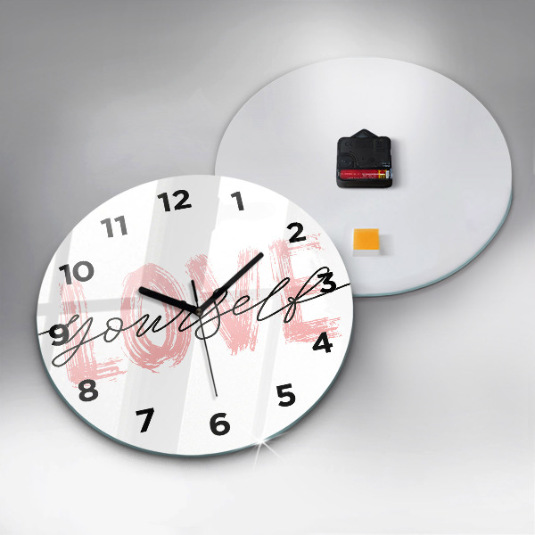 Round glass wall clock The inscription Love yourself