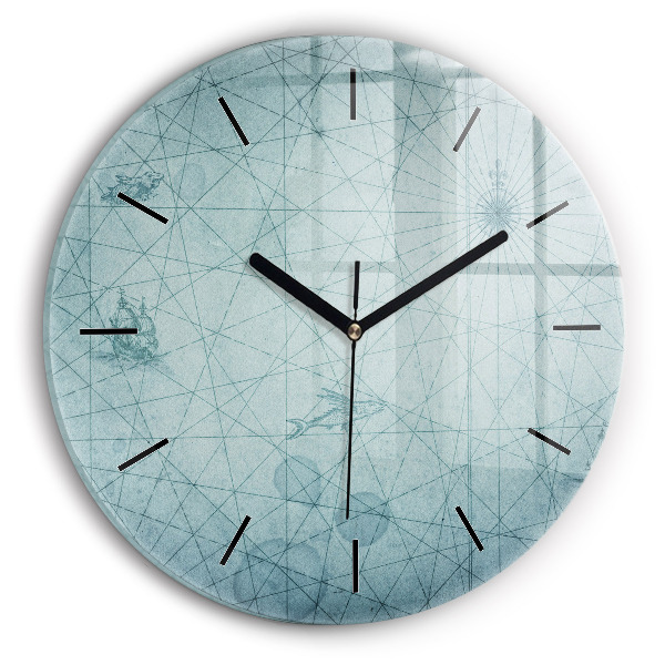 Round glass wall clock Vintage map
