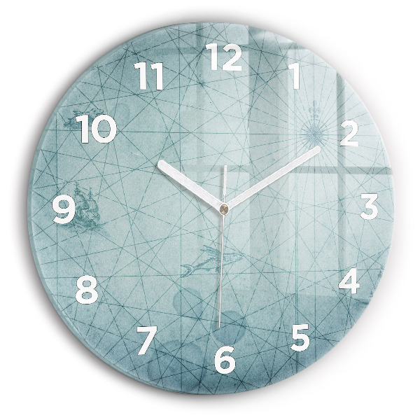 Round glass wall clock Vintage map