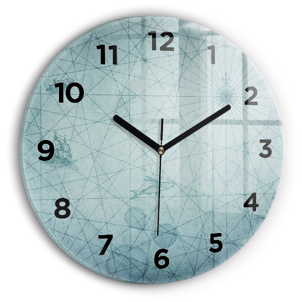 Round glass wall clock Vintage map