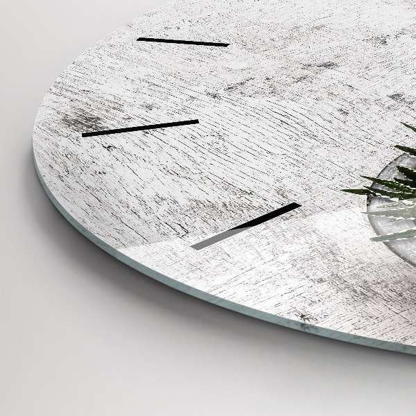 Round glass wall clock Ornamental plants