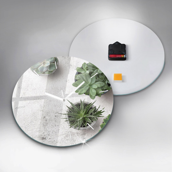 Round glass wall clock Ornamental plants