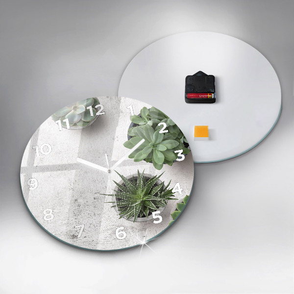 Round glass wall clock Ornamental plants