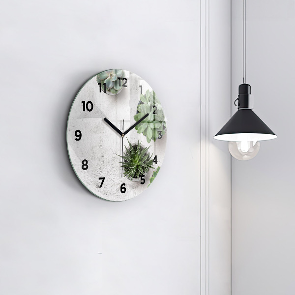 Round glass wall clock Ornamental plants