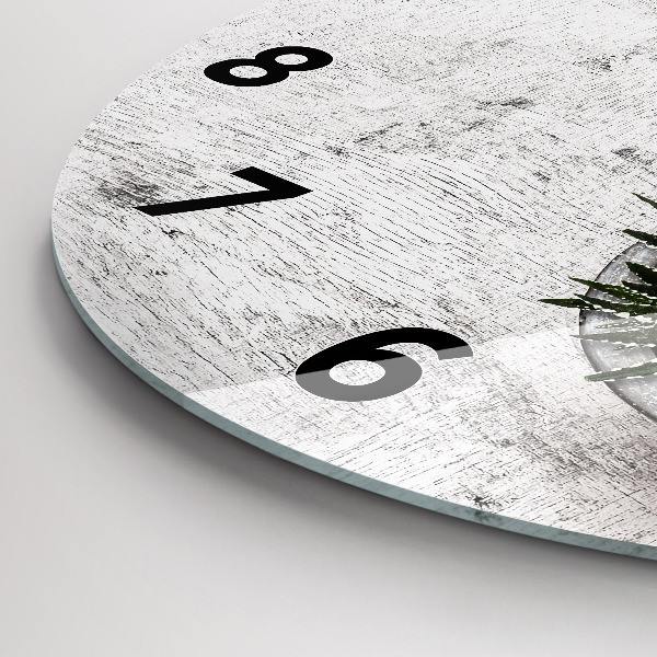 Round glass wall clock Ornamental plants