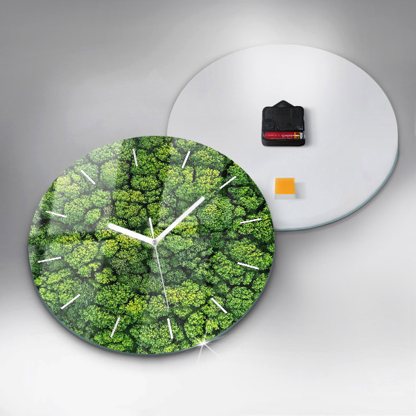 Round glass wall clock Forest from above