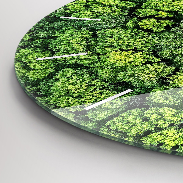 Round glass wall clock Forest from above