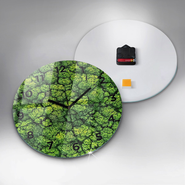 Round glass wall clock Forest from above