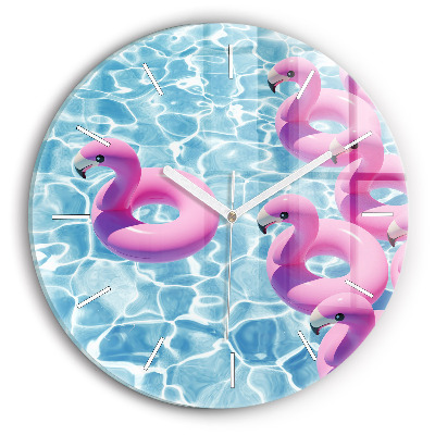 Round glass wall clock Flamingo inflatables