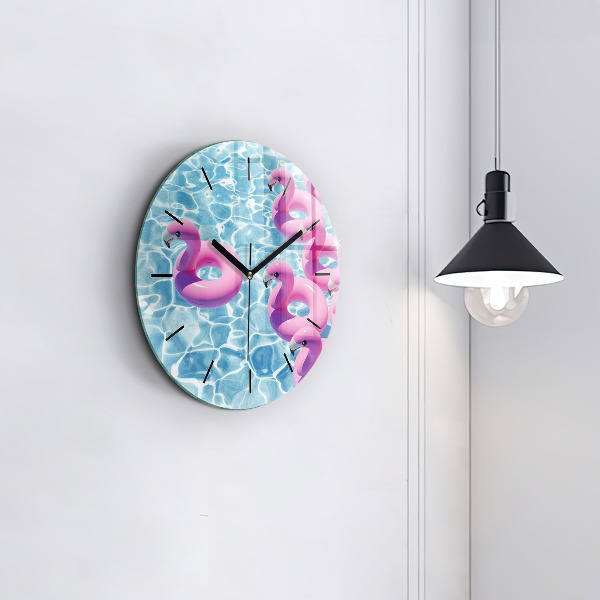 Round glass wall clock Flamingo inflatables