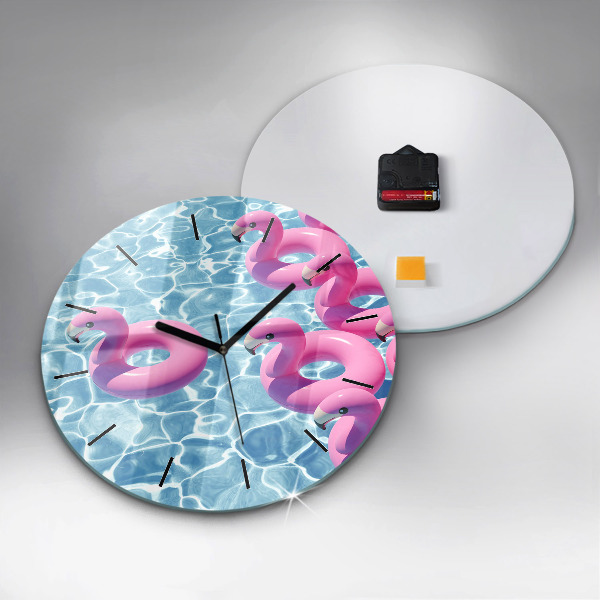 Round glass wall clock Flamingo inflatables