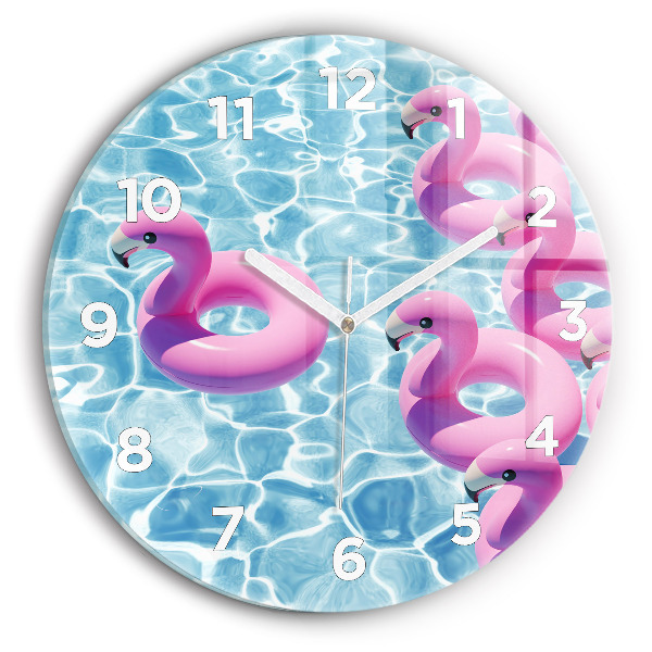 Round glass wall clock Flamingo inflatables