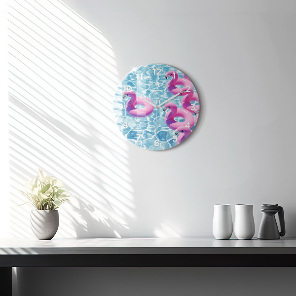Round glass wall clock Flamingo inflatables