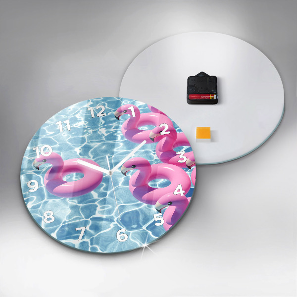 Round glass wall clock Flamingo inflatables