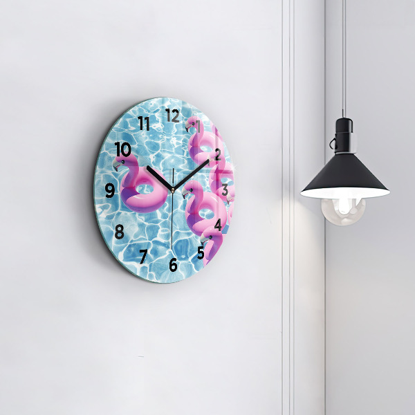Round glass wall clock Flamingo inflatables