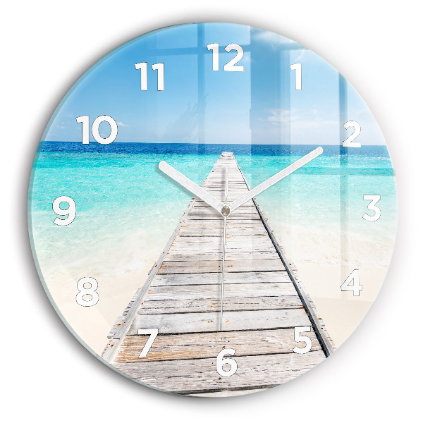Round glass wall clock Tropical island