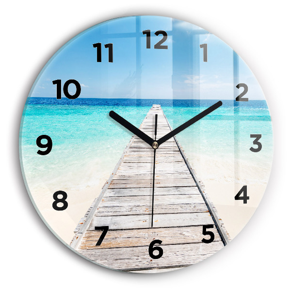 Round glass wall clock Tropical island