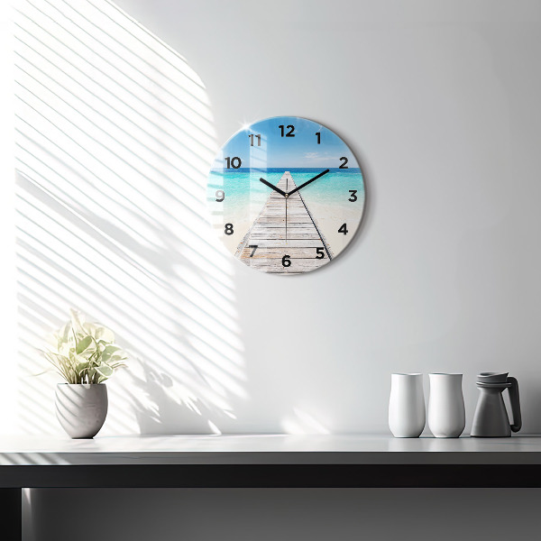 Round glass wall clock Tropical island