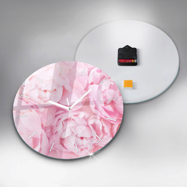 Round glass wall clock Blooming flowers