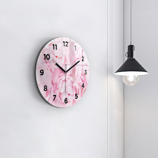 Round glass wall clock Blooming flowers