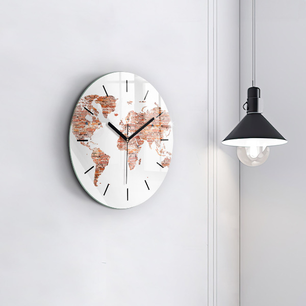 Round glass wall clock Old brick map