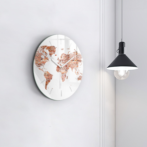 Round glass wall clock Old brick map