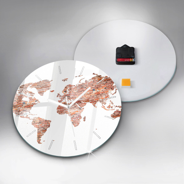 Round glass wall clock Old brick map