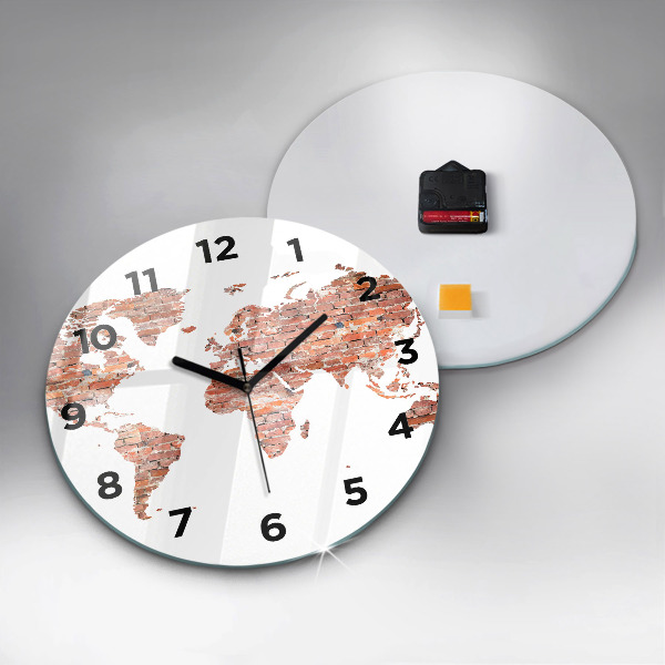 Round glass wall clock Old brick map