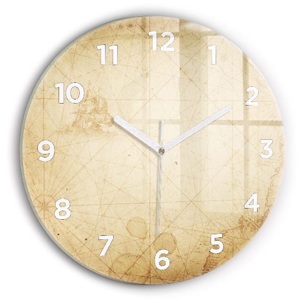 Round glass wall clock Old world map