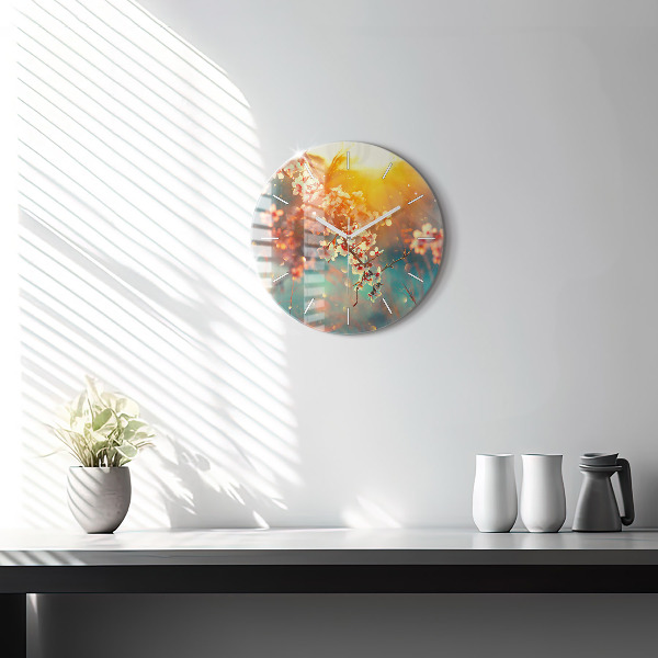 Round glass wall clock Spring flowers
