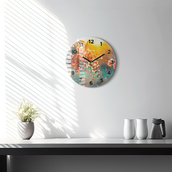 Round glass wall clock Spring flowers