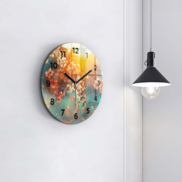 Round glass wall clock Spring flowers