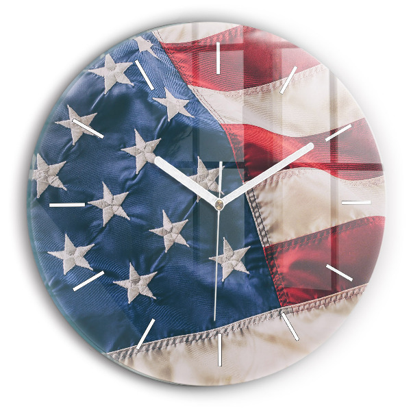 Round glass wall clock American flag