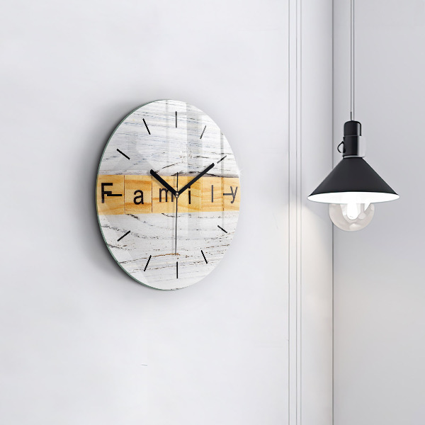 Round glass wall clock The inscription Family