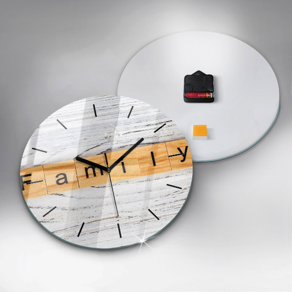 Round glass wall clock The inscription Family