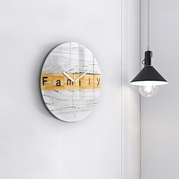 Round glass wall clock The inscription Family