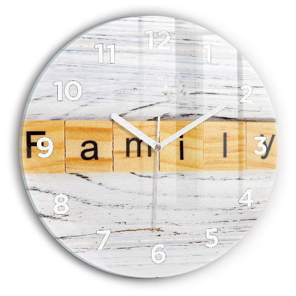 Round glass wall clock The inscription Family