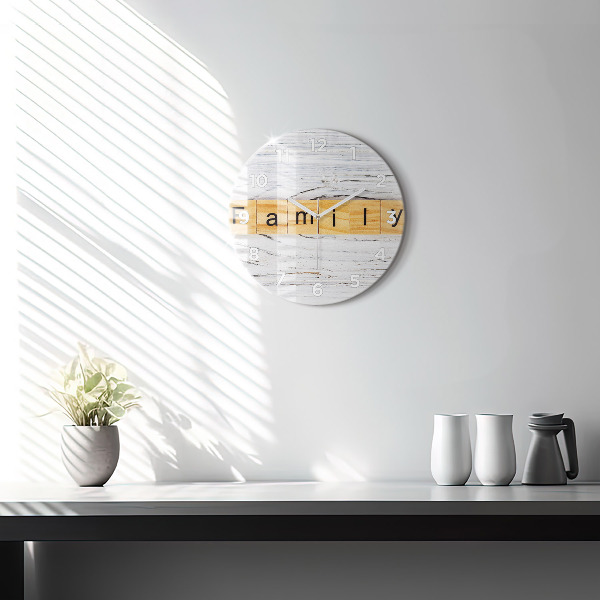 Round glass wall clock The inscription Family