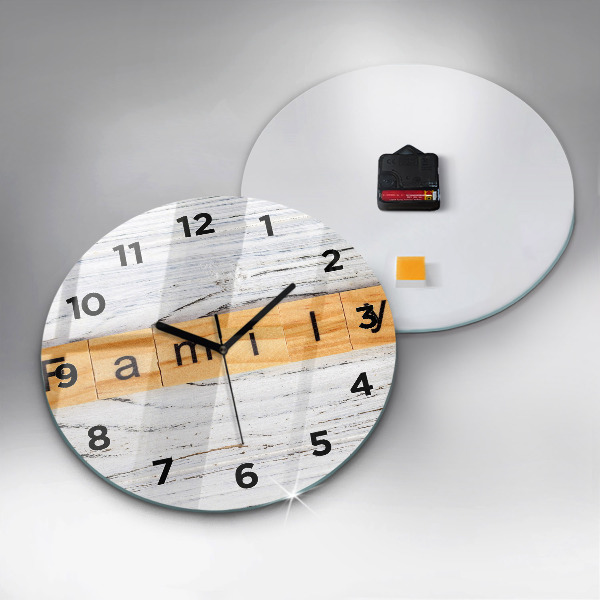 Round glass wall clock The inscription Family