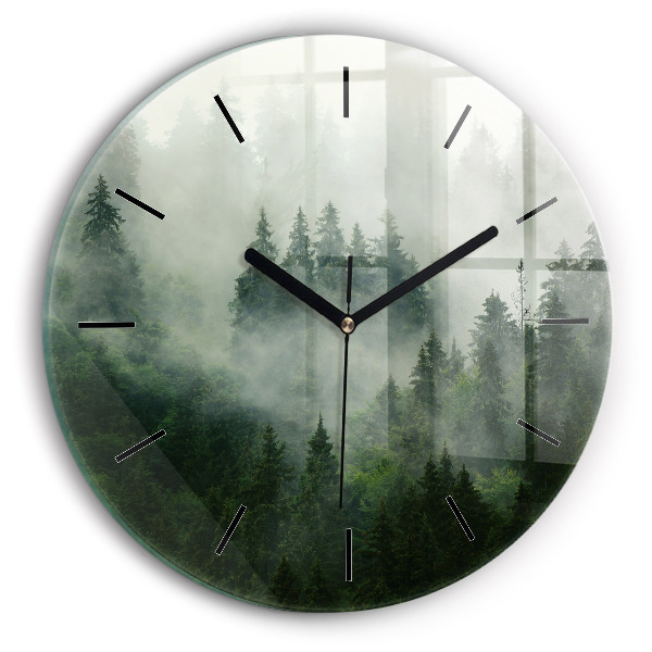 Round glass wall clock Misty forest