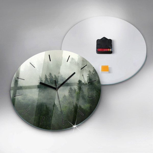 Round glass wall clock Misty forest
