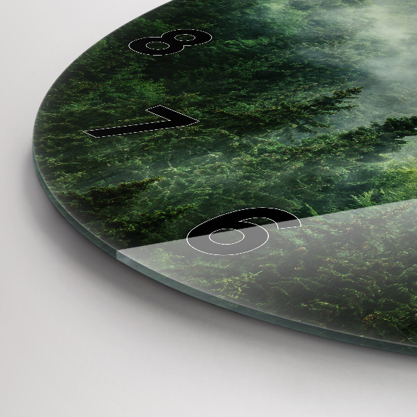 Round glass wall clock Misty forest