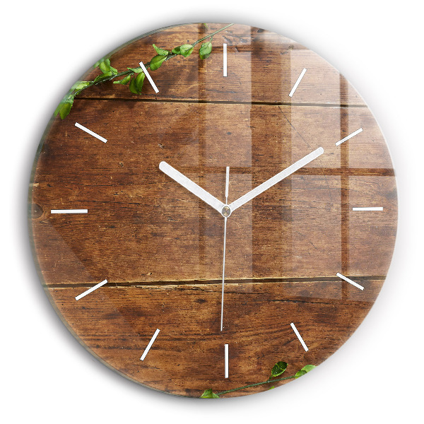 Round glass wall clock Rustic Wood