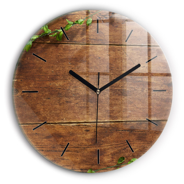 Round glass wall clock Rustic Wood