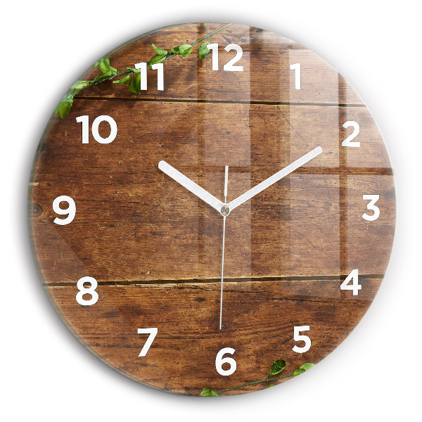 Round glass wall clock Rustic Wood