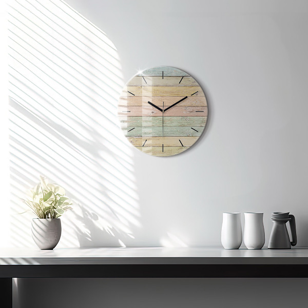 Round glass wall clock Colorful boards